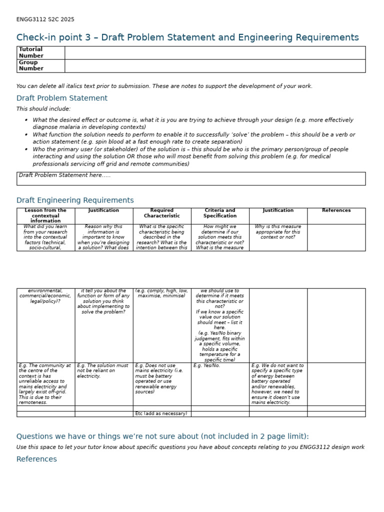 Draft Problem Statement & Engineering Requirements | PDF