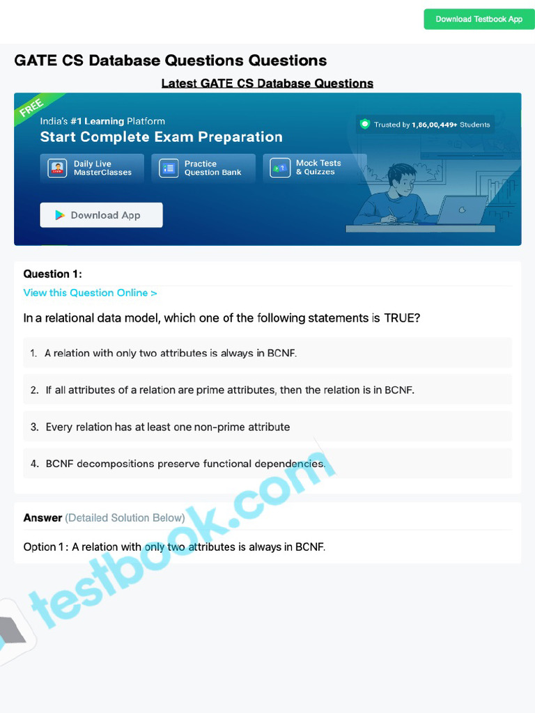 Gate Cs Database Questions 638de09a49ef1054bebeeba3 | PDF