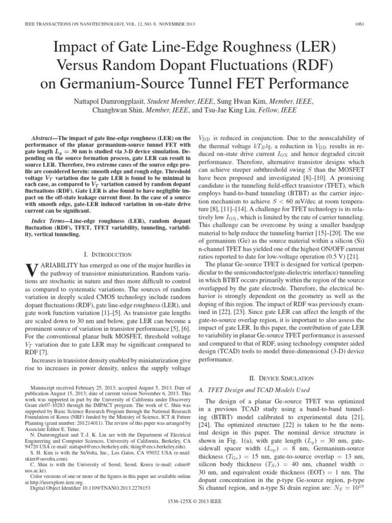 Gate LER Impact on Germanium TFETs | PDF | Field Effect Transistor ...