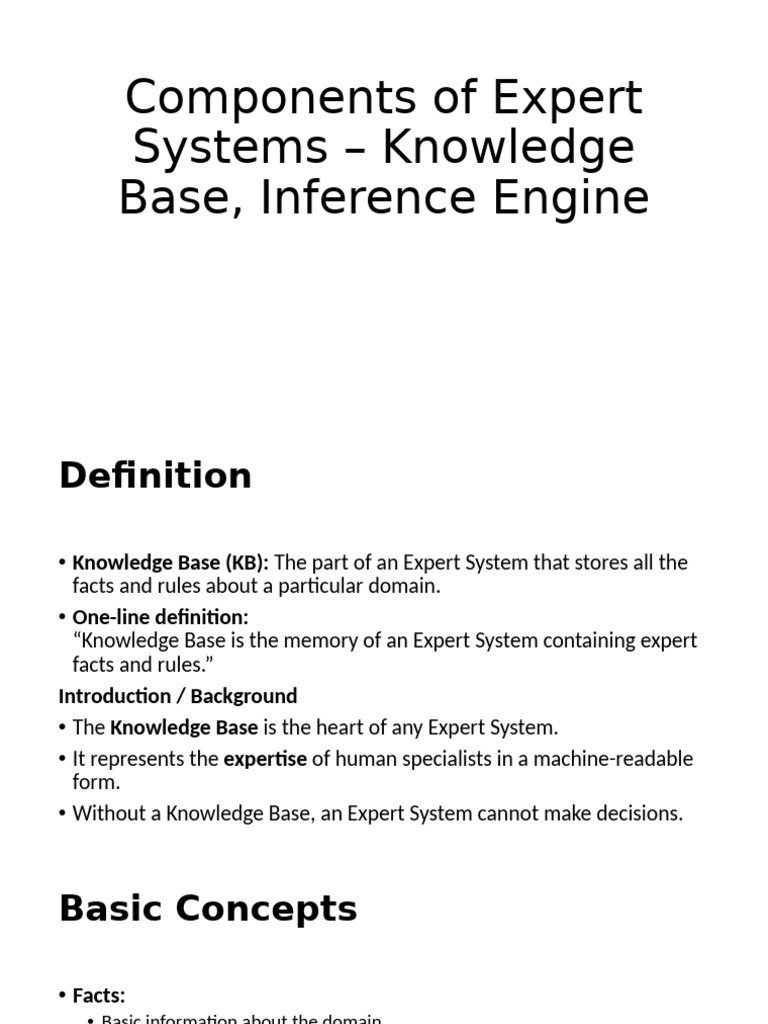 Lecture-30 Components of Expert Systems – Knowledge Base, Inference ...