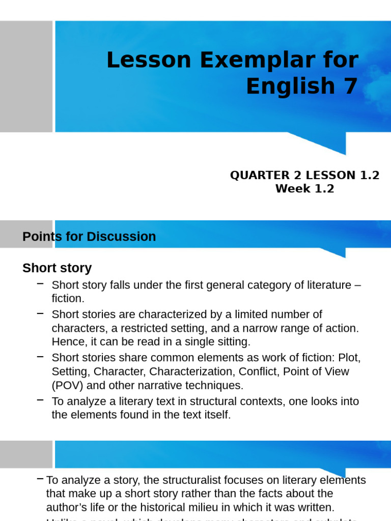 Eng. 7 Quarter 2 Lesson 1 Week 1.2 | PDF | Plot (Narrative) | Narration