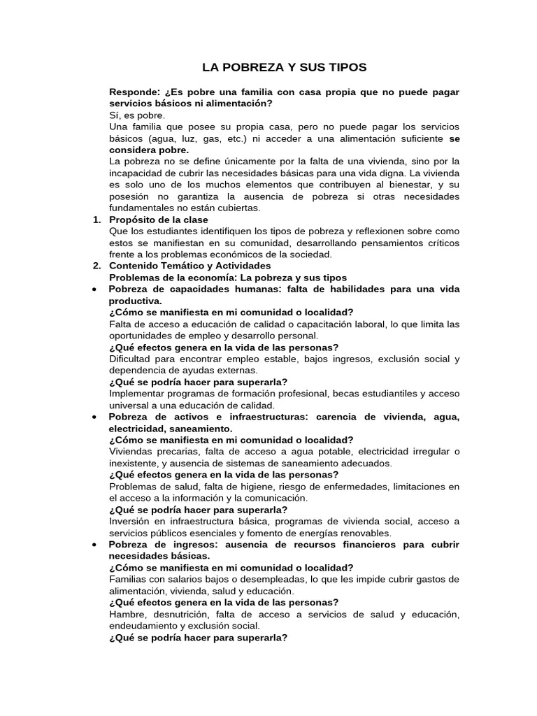 Tipos de pobreza y sus efectos sociales | PDF | Pobreza | Pobreza e ...