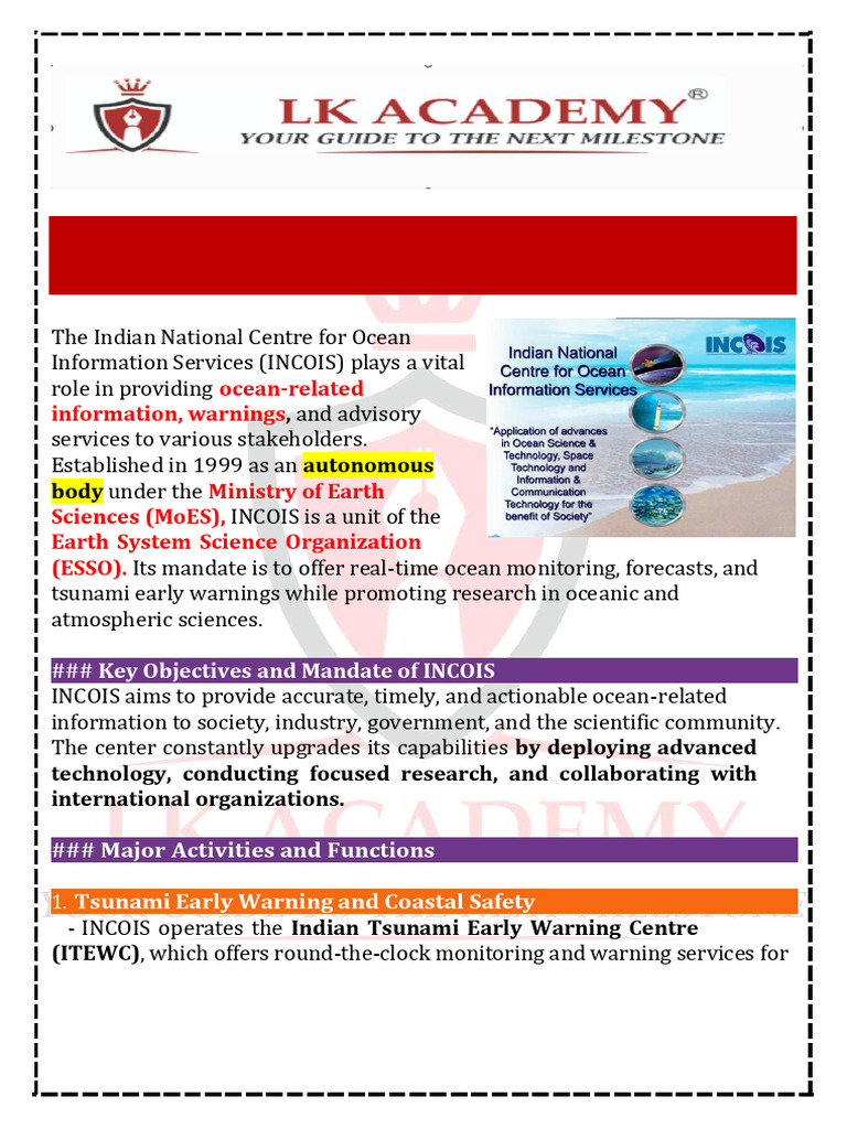 INCOIS: Ocean Information Services in India | PDF