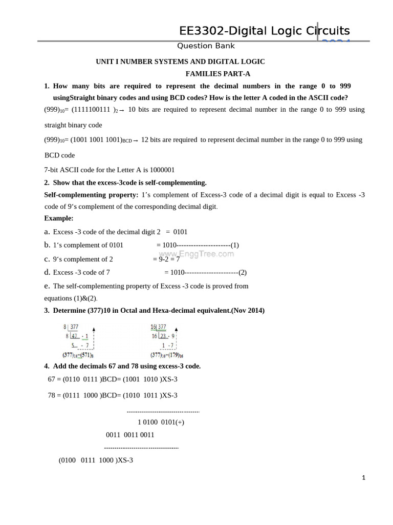 EE3302 Digital Logic Circuits Two Mark Questions 1 | PDF | Logic Gate ...