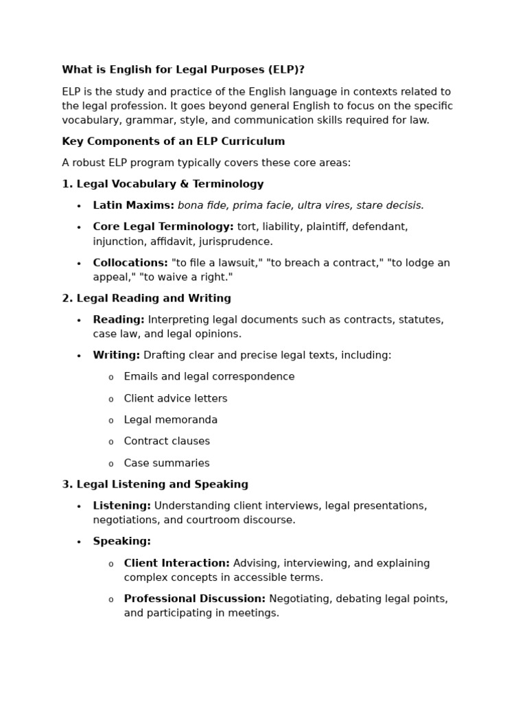 English for Legal Purposes Overview | PDF | English Language | Tort
