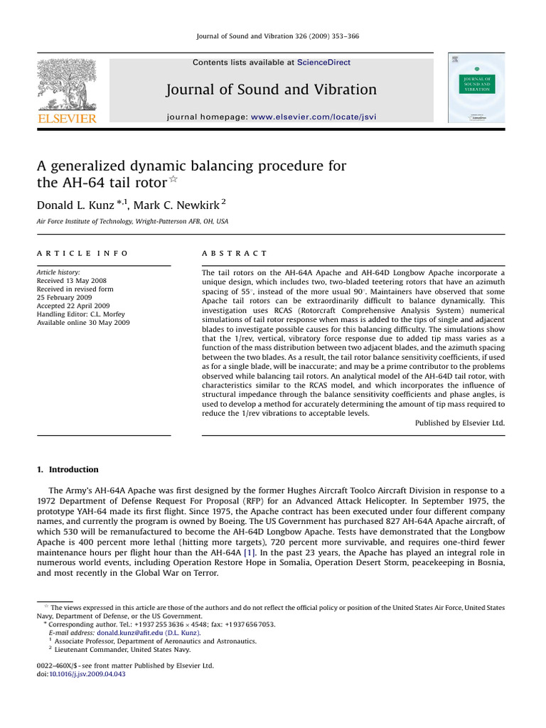 A Generalized Dynamic Balancing Procedure For | PDF | Helicopter Rotor ...