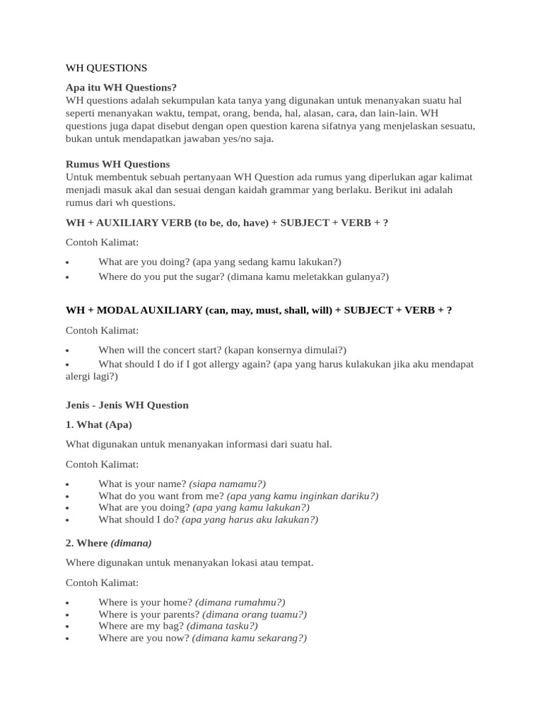 Panduan Lengkap WH Questions | PDF