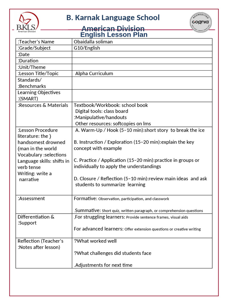 English Lesson Plans for Grade 10 | PDF | Reading Comprehension ...