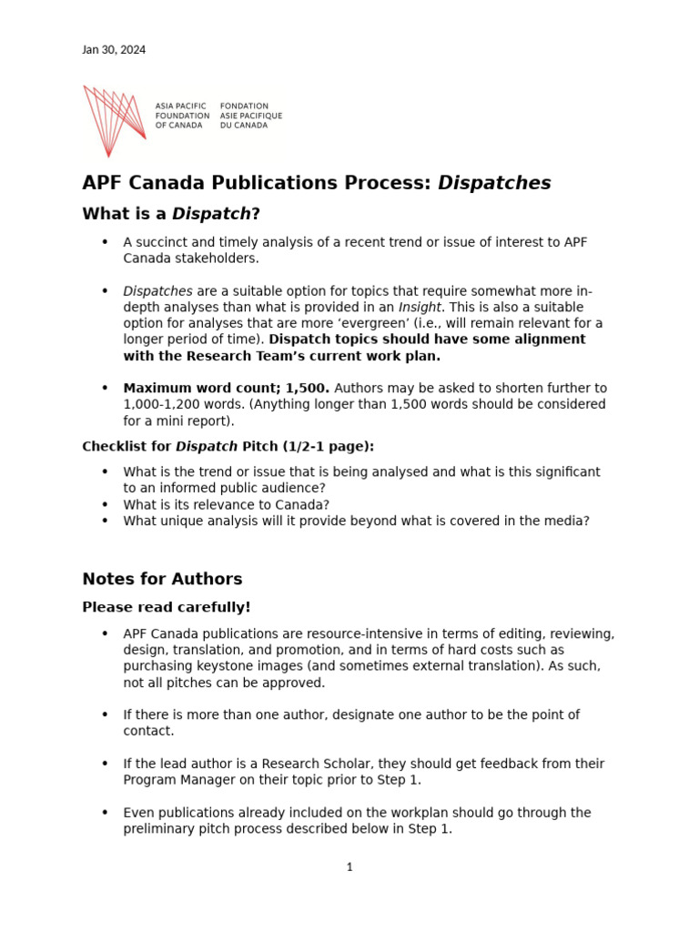 APF Canada Dispatch Publication Guide | PDF | Microsoft Excel | Computing