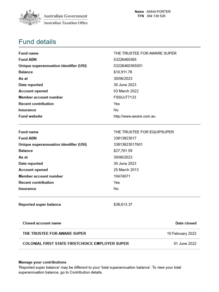 Superannuation Account Summary | PDF