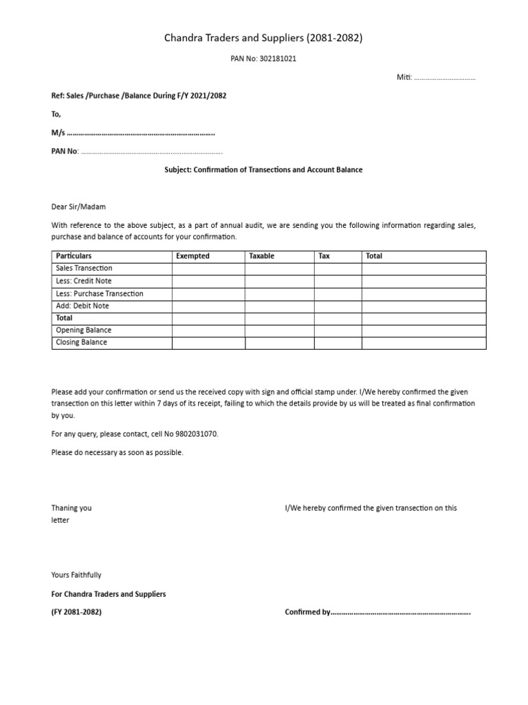 Transaction Confirmation for FY 2081-2082 | PDF