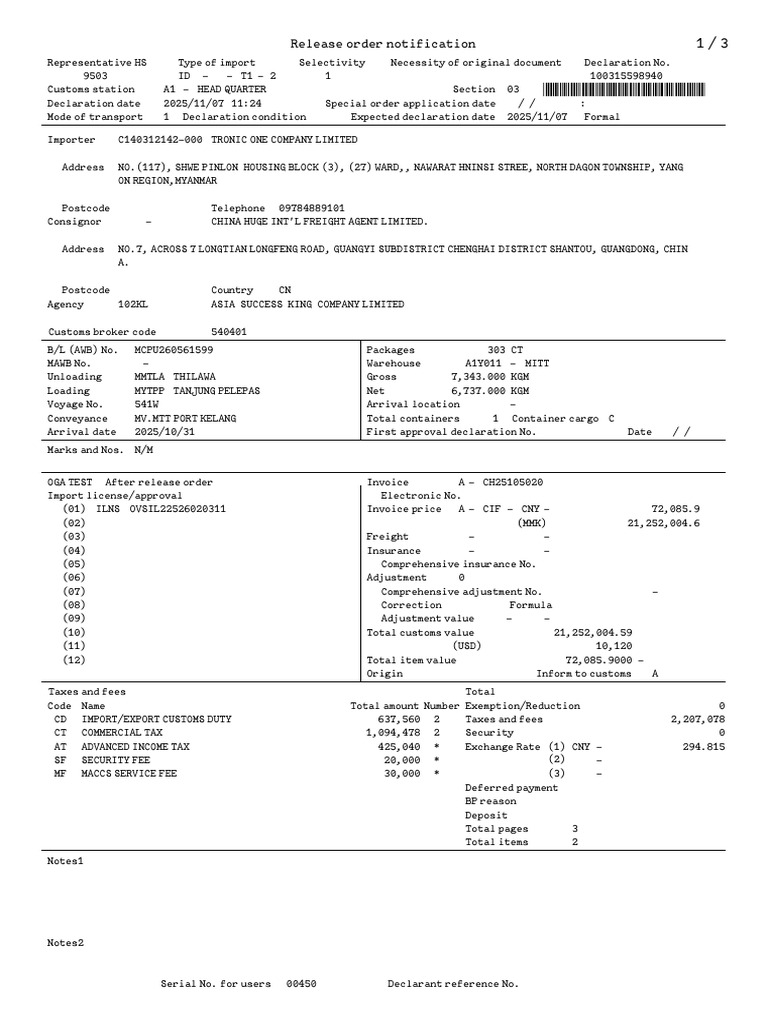 303 CT | PDF | Customs | Taxes
