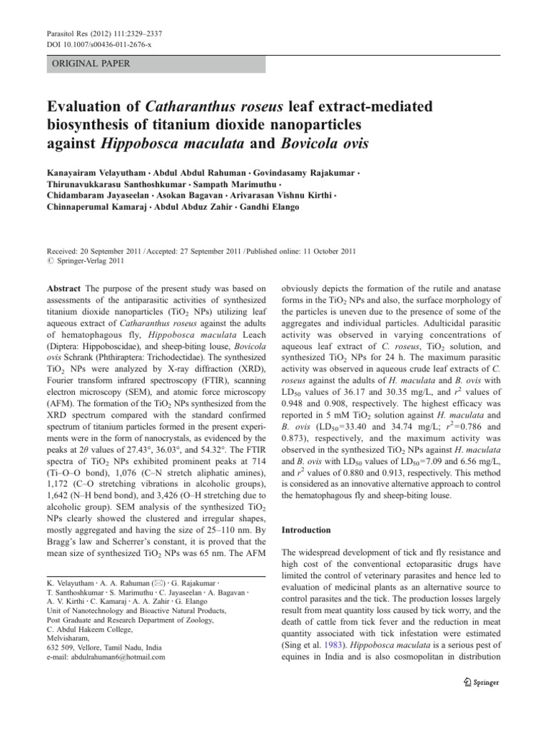 TiO2 Nanoparticles from C. roseus Extract | PDF | Titanium Dioxide ...
