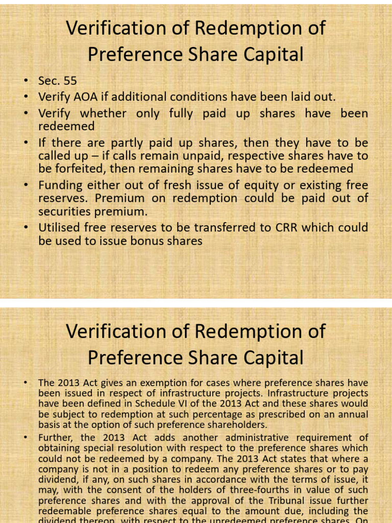 Preference Share Capital Redemption Guide | PDF | Dividend | Preferred ...