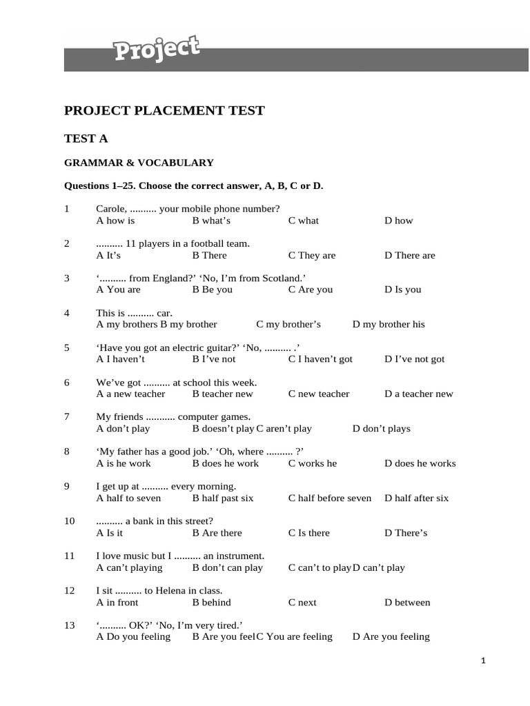Project Placement Tests | PDF