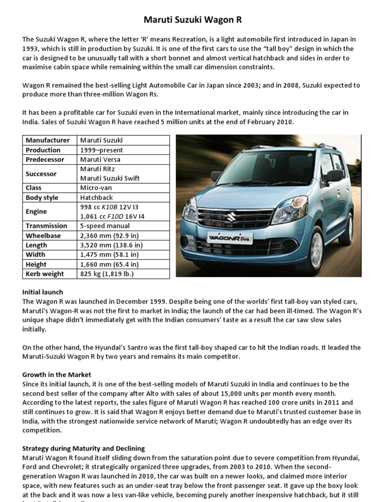 Suzuki Wagon R Specifications Overview | PDF | Cars Of Japan | Front ...