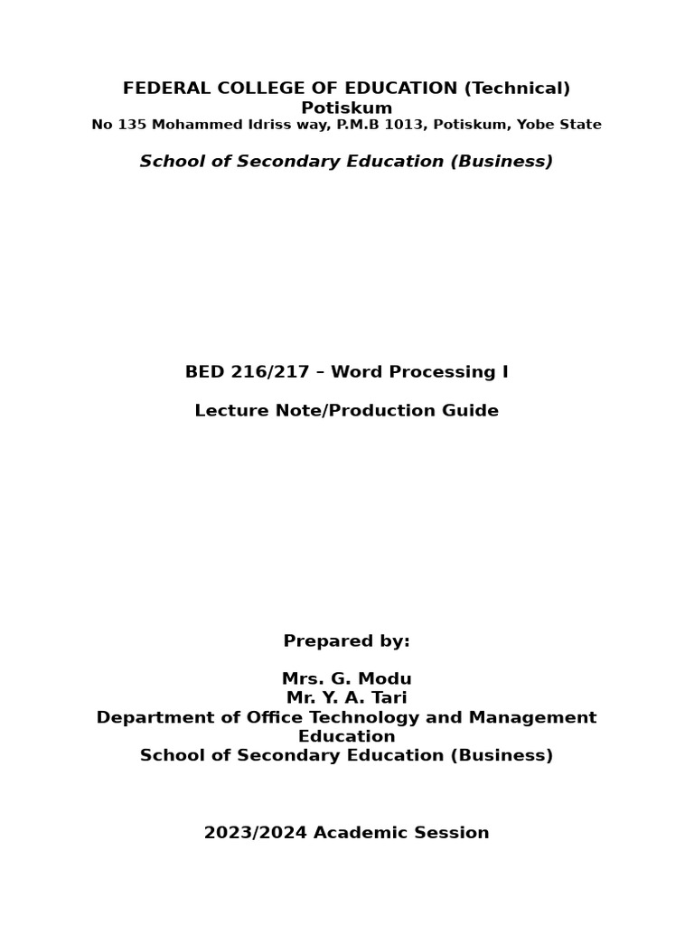 Word Processing I Course Guide | PDF | Microsoft Word | Memorandum