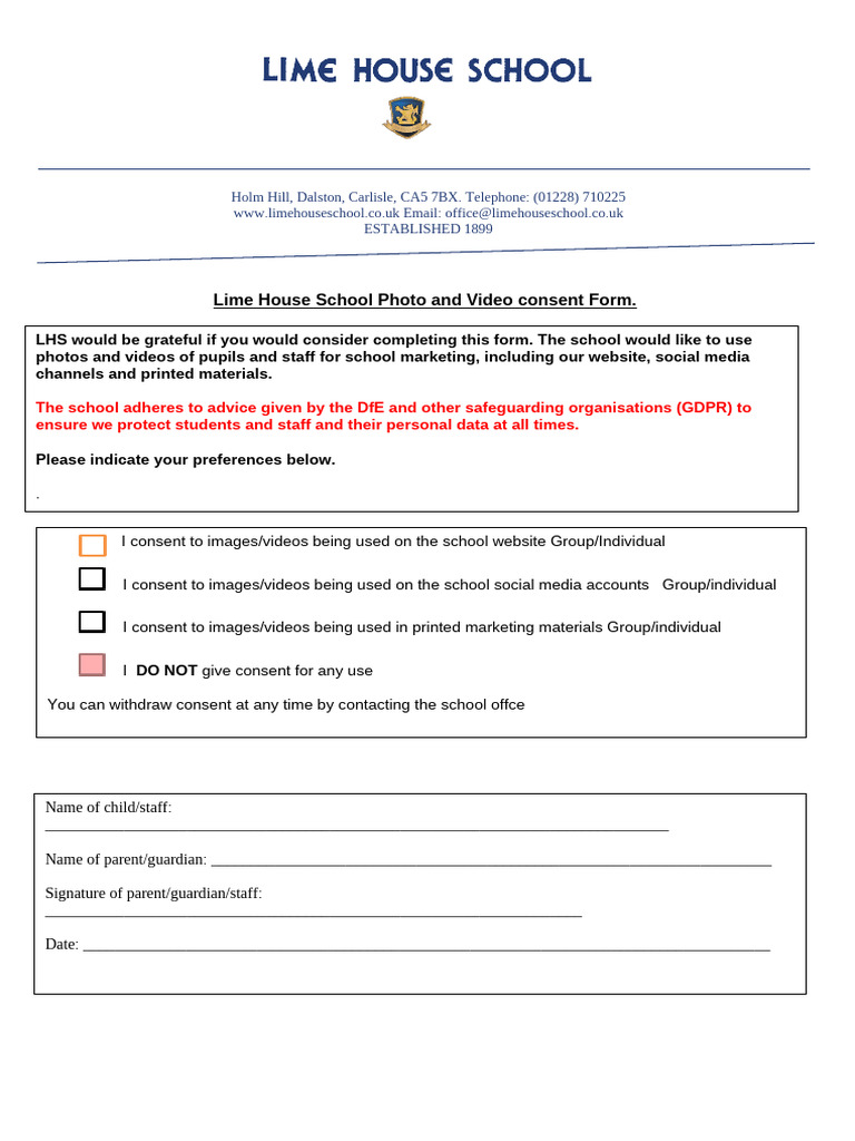 Lime House School Media Consent Form | PDF