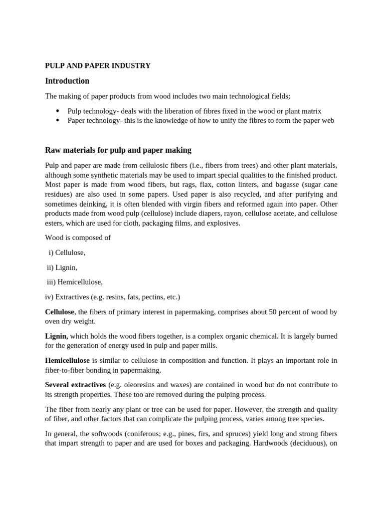 Pulp and Paper Industry | PDF | Pulp (Paper) | Paper