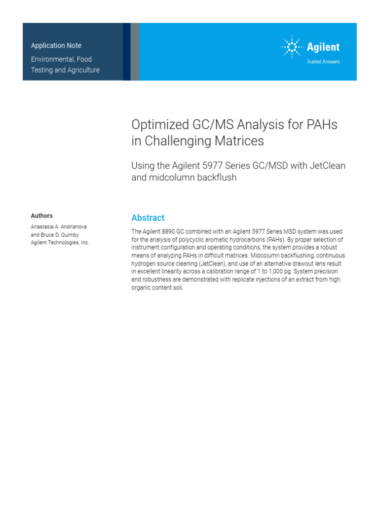 Application Optimized Gc Ms Analysis for PAHs in Challenging Matrices ...