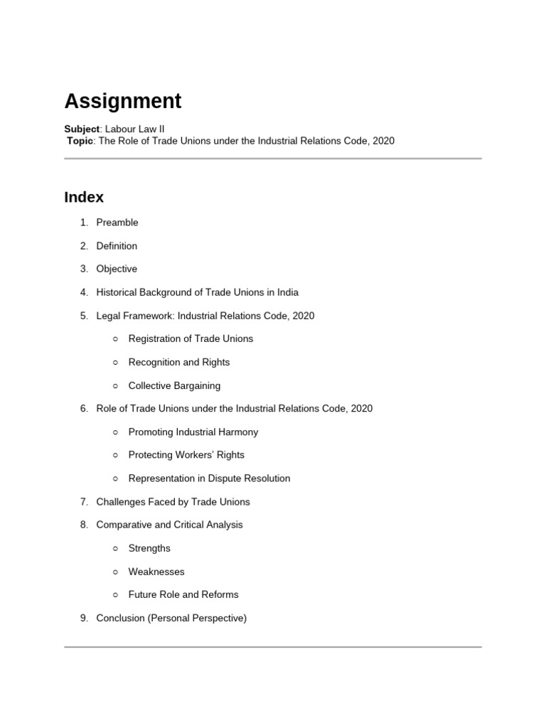 Labour Law assignment | PDF | Trade Union | Collective Bargaining