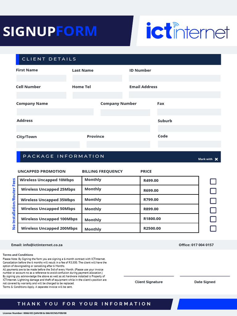 ICTInternet Uncapped Wireless Signup Form | PDF | Service Industries ...
