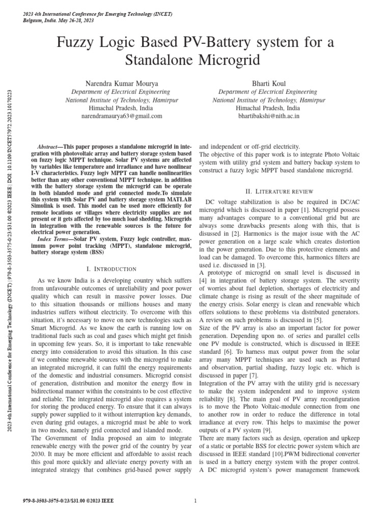 Fuzzy Logic PV-Battery Microgrid System | PDF | Photovoltaic System ...