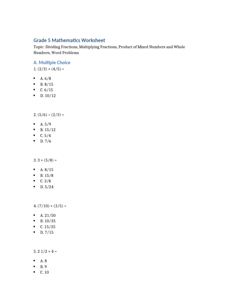 Grade5 Math Fractions | PDF