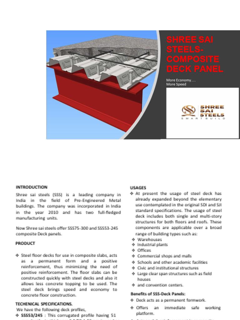 Shree Sai Steels Composite Deck Panels | PDF | Bending | Strength Of ...