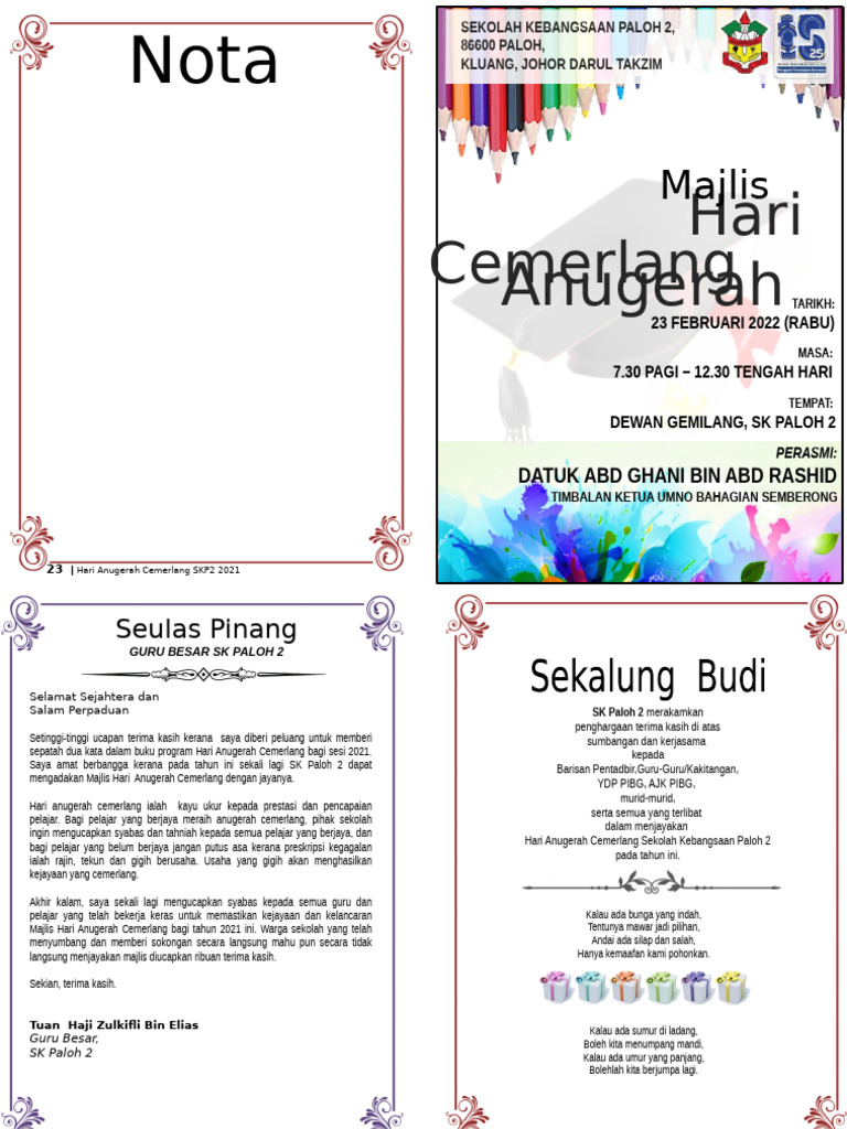 Buku Program Hari Anugerah Kecemerlangan SKP2 2022 | PDF