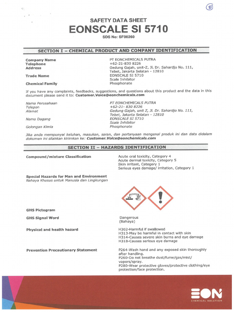 Msds Scale Inhibitor - Eonscale Si 5710 | PDF