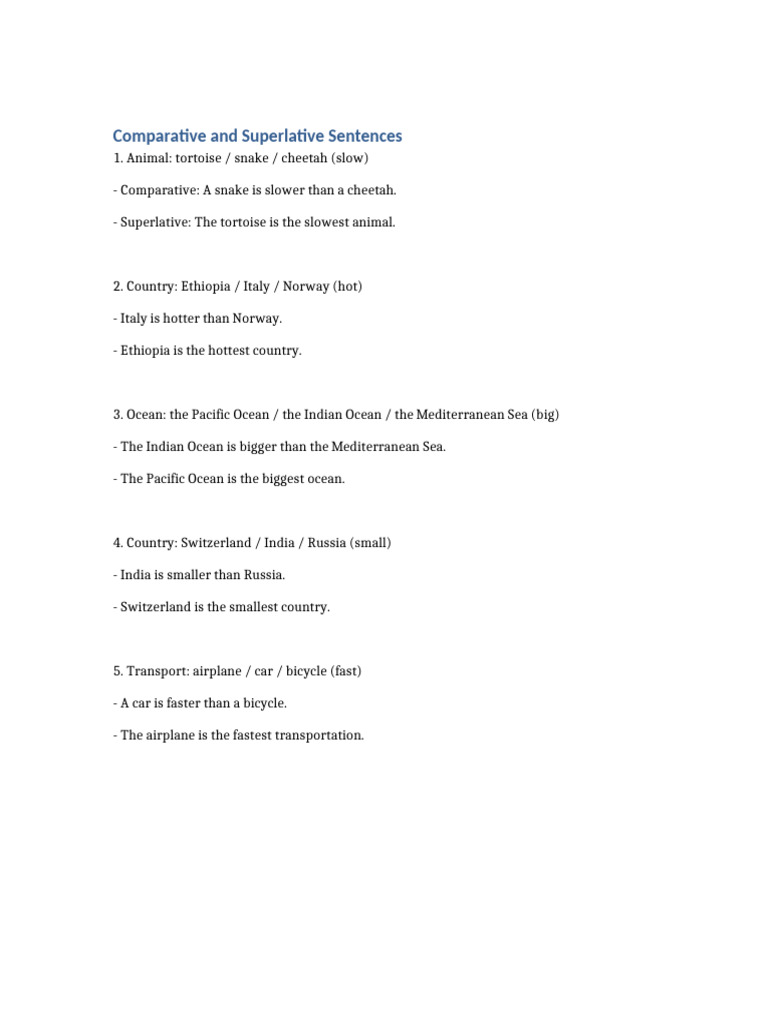Comparative and Superlative Examples | PDF