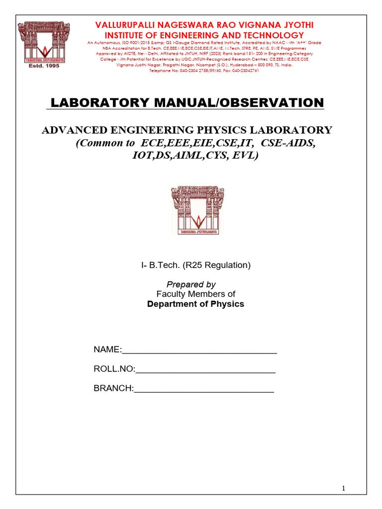 r25 I Btech I Sem Aep Lab Manual 16-10-2025 Final (2) - 1-12 | PDF ...