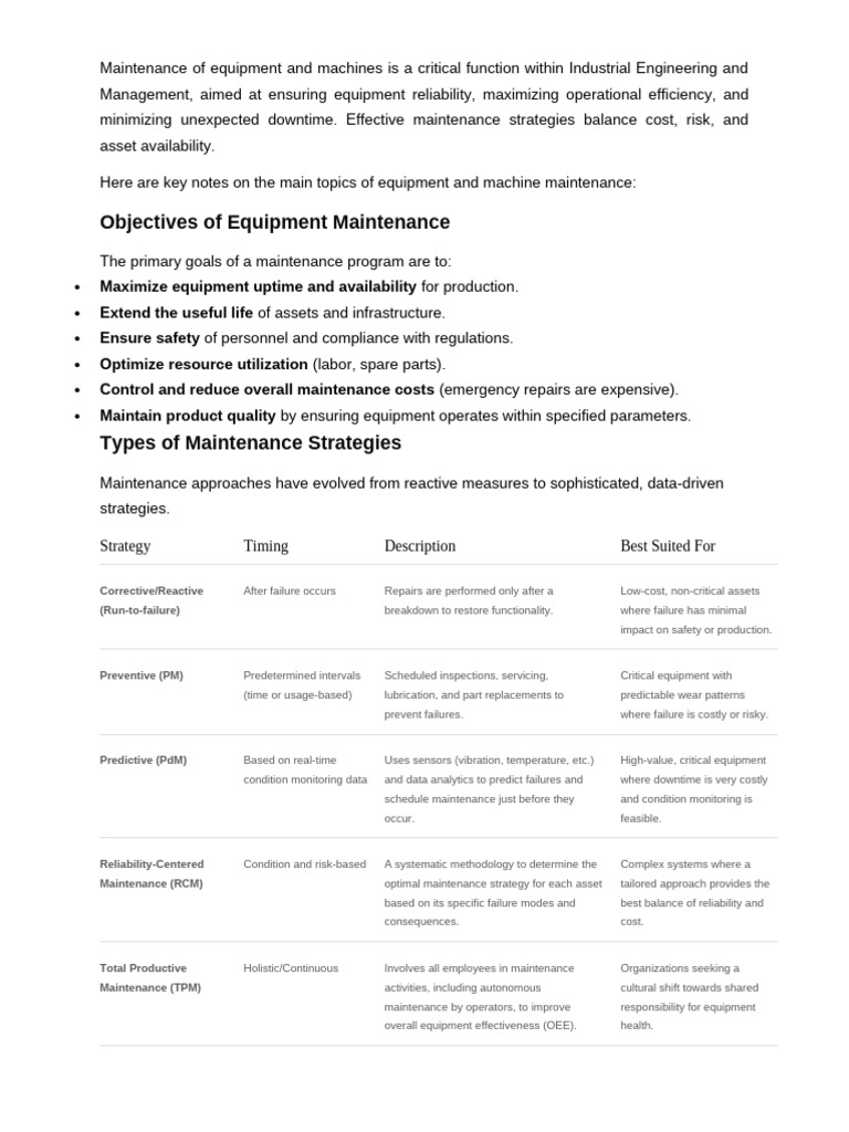 Essential Equipment Maintenance Strategies | PDF | Systems Engineering ...
