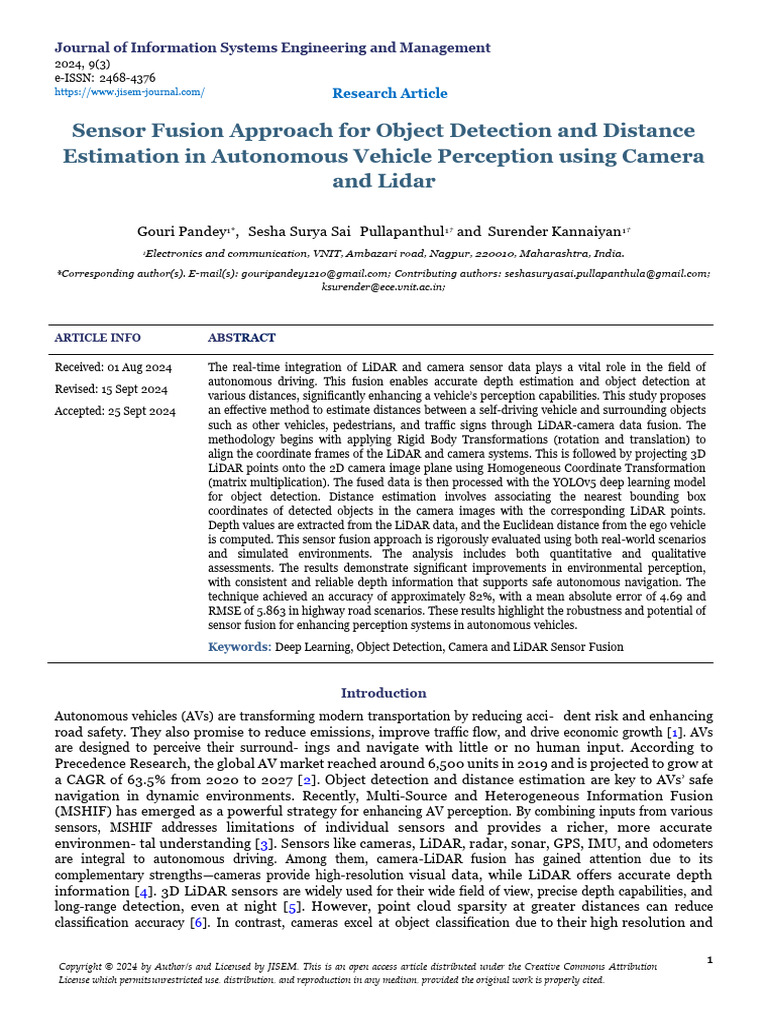 Sensor Fusion for Autonomous Vehicles | PDF | Lidar