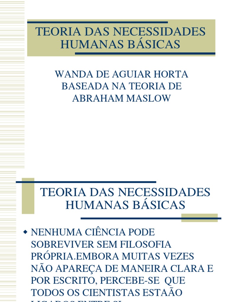Teoria Das Necessidades Humanas Básicas Wanda Horta Resumo