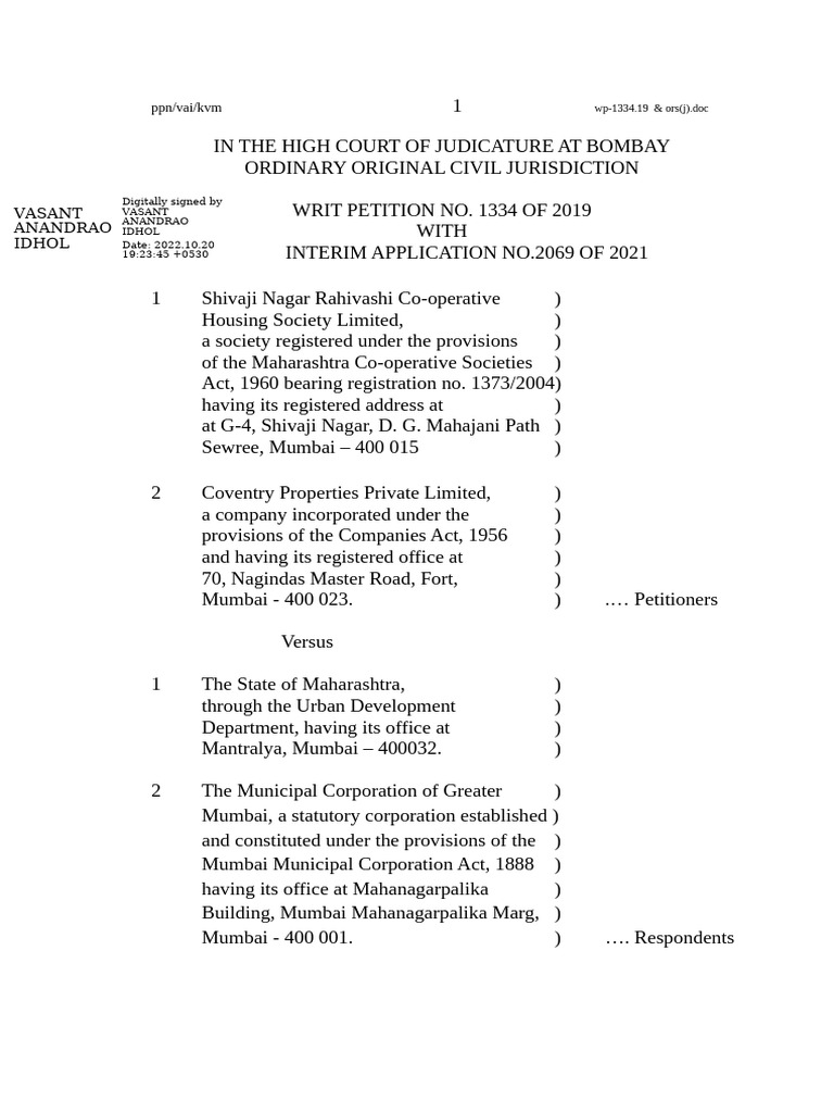 Bombay High Court Writ Petitions 2019-2022 | PDF | Mumbai | Corporations