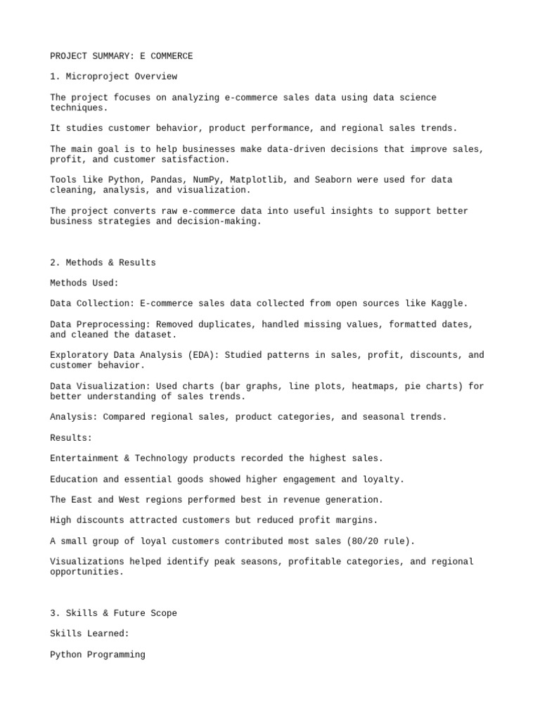 E Commerce Project Summary | PDF
