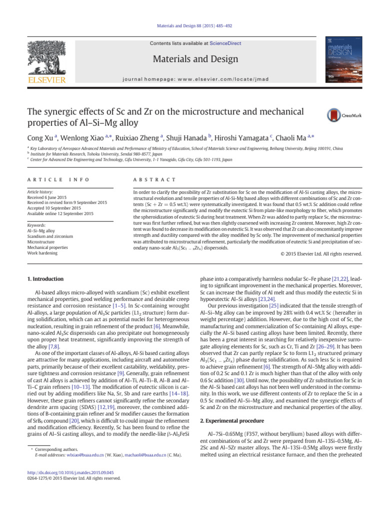 Sc and Zr Effects on Al-Si-Mg Alloy Properties | PDF | Strength Of ...