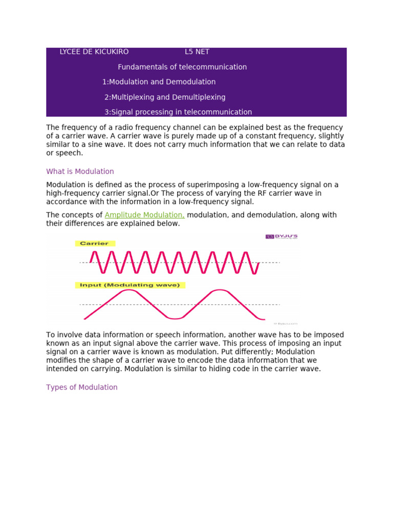 Telecommunication Modulation Techniques | PDF | Multiplexing ...