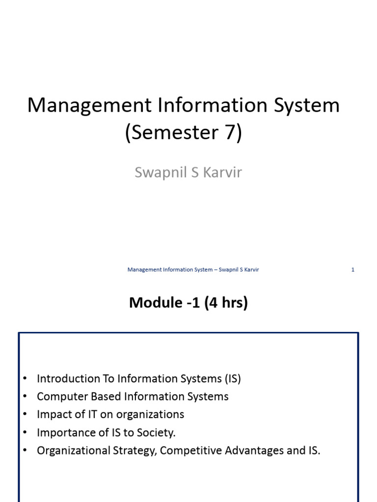 Module 1 - MIS - Sem 7 - Swapnil Karvir | PDF | Strategic Management ...