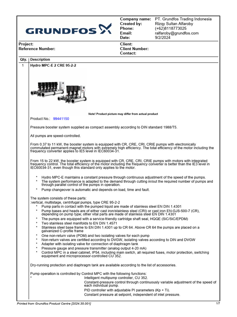 Hydro MPC-E 2 CRE 95-2-2 Overview | PDF | Pump | Valve