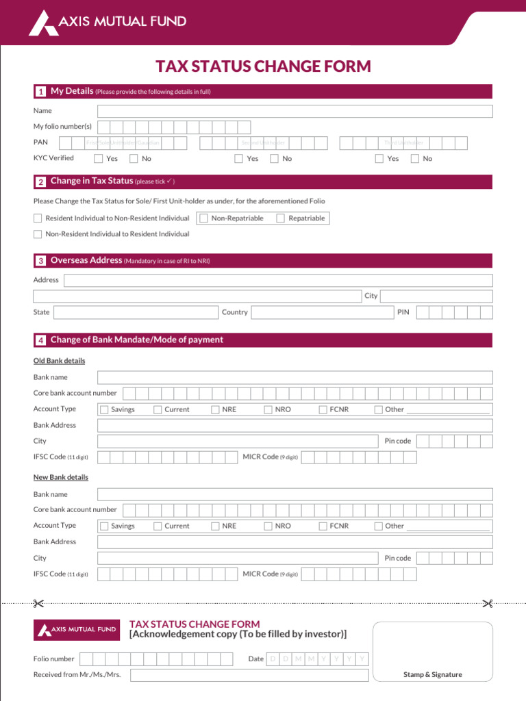 Tax Status Change Form for Investors | PDF | Identity Document | Cheque