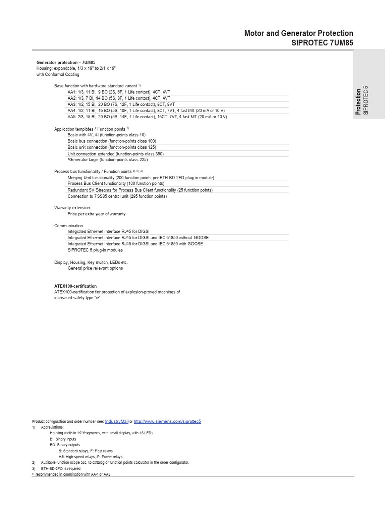 SIPROTEC 7UM85 Generator Protection Guide | PDF | Electrical ...