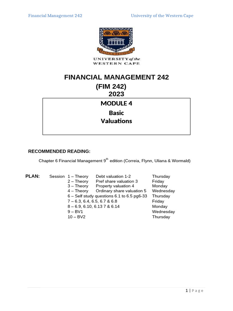 FIM 242 Module 4 Basic Valuations 2023 | PDF | Preferred Stock ...