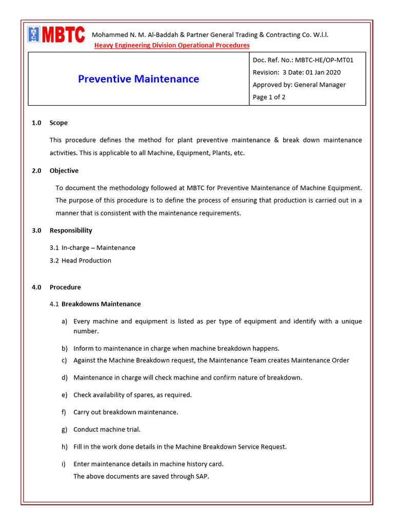 Preventive Maintenance Procedures Guide | PDF