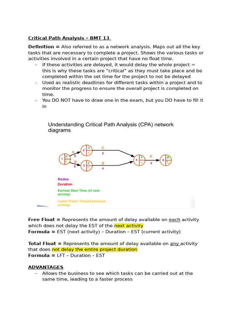 Critical Path Analysis HL | PDF