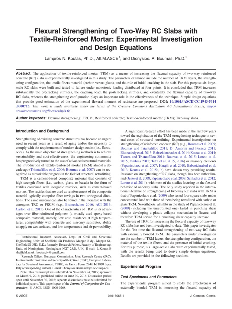 Flexural Strengthening of RC Slabs with TRM | PDF | Strength Of ...