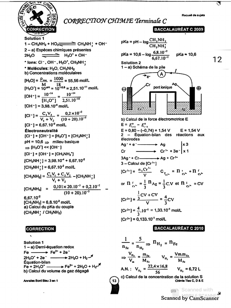 Corrigé Bac C Chimie 2009-2014 | PDF