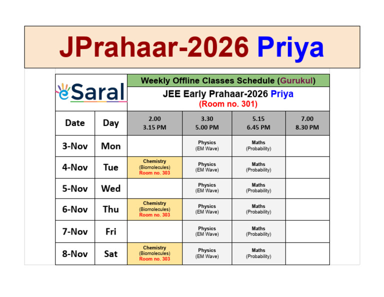 Priya Schedule From 3 Nov | PDF